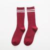 Women's Striped Double Needle Pile Socks: Pure Color, Long Cotton for Autumn/Winter, Trendy & Stylish.