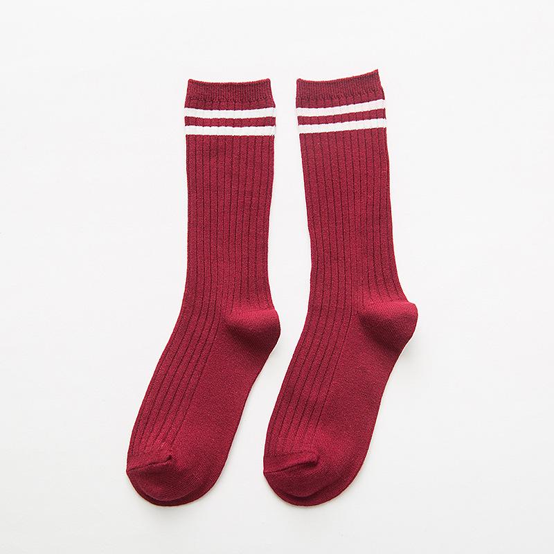 Women's Striped Double Needle Pile Socks: Pure Color, Long Cotton for Autumn/Winter, Trendy & Stylish.