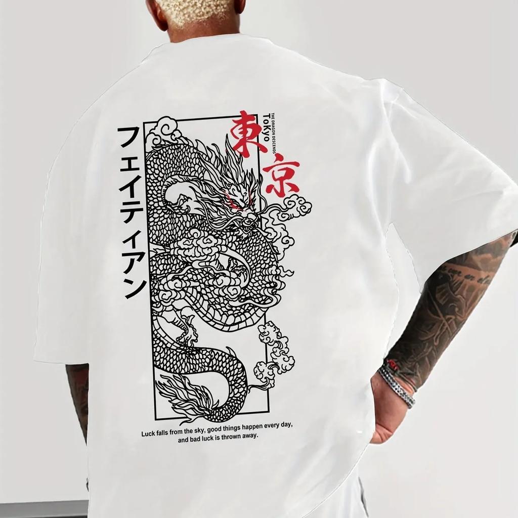 Tokyo Dragon Mens Tshirt Graphic Casual Cotton Short Sleeve Tops Summer Streetwear