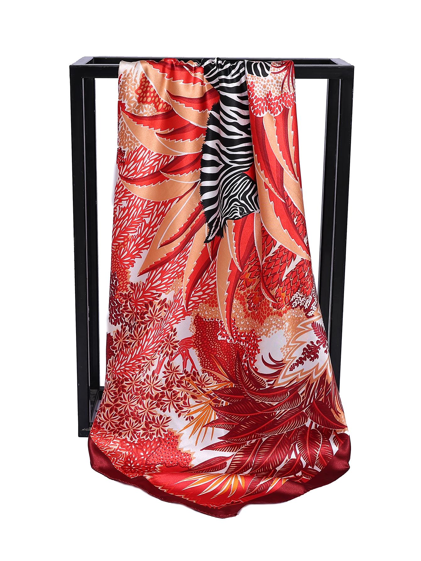 

Luxury Brand Square Silk Scarf Women Satin Print Hijab Scarves Muslim Pareo Bandana Female Shawl Wrap Headband Foulard 90*90cm 90x90cm червоний