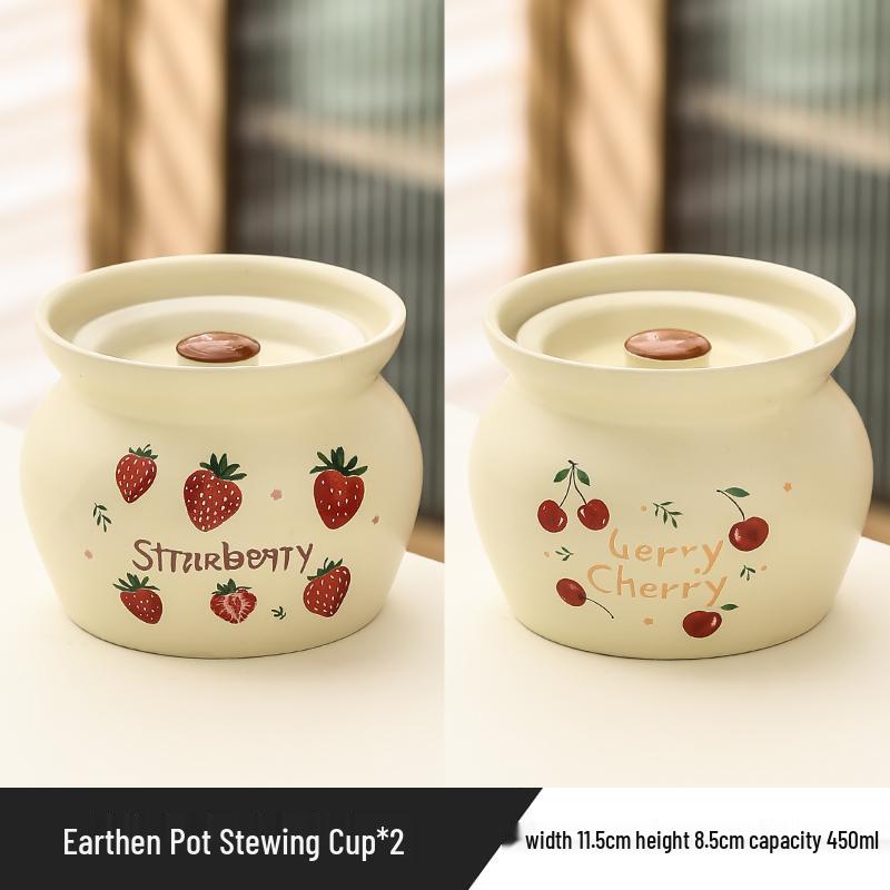 Ceramic Earthen Pot with Lid for Stews & Double Boiled Dishes - Single-Serve Steamed Egg Cup Included