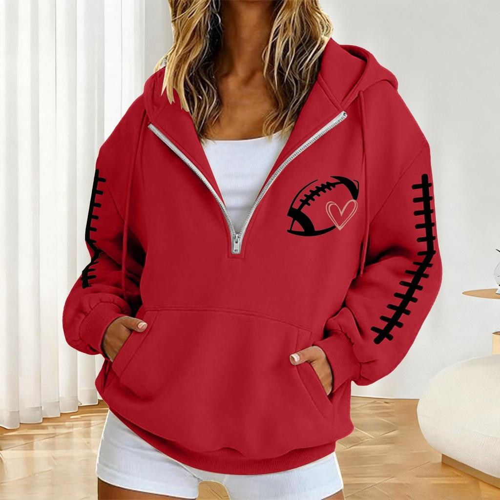 Damen Half-Zip Kapuzen-Rugby Pullover Sweatshirt für Partner-Partnerlook
