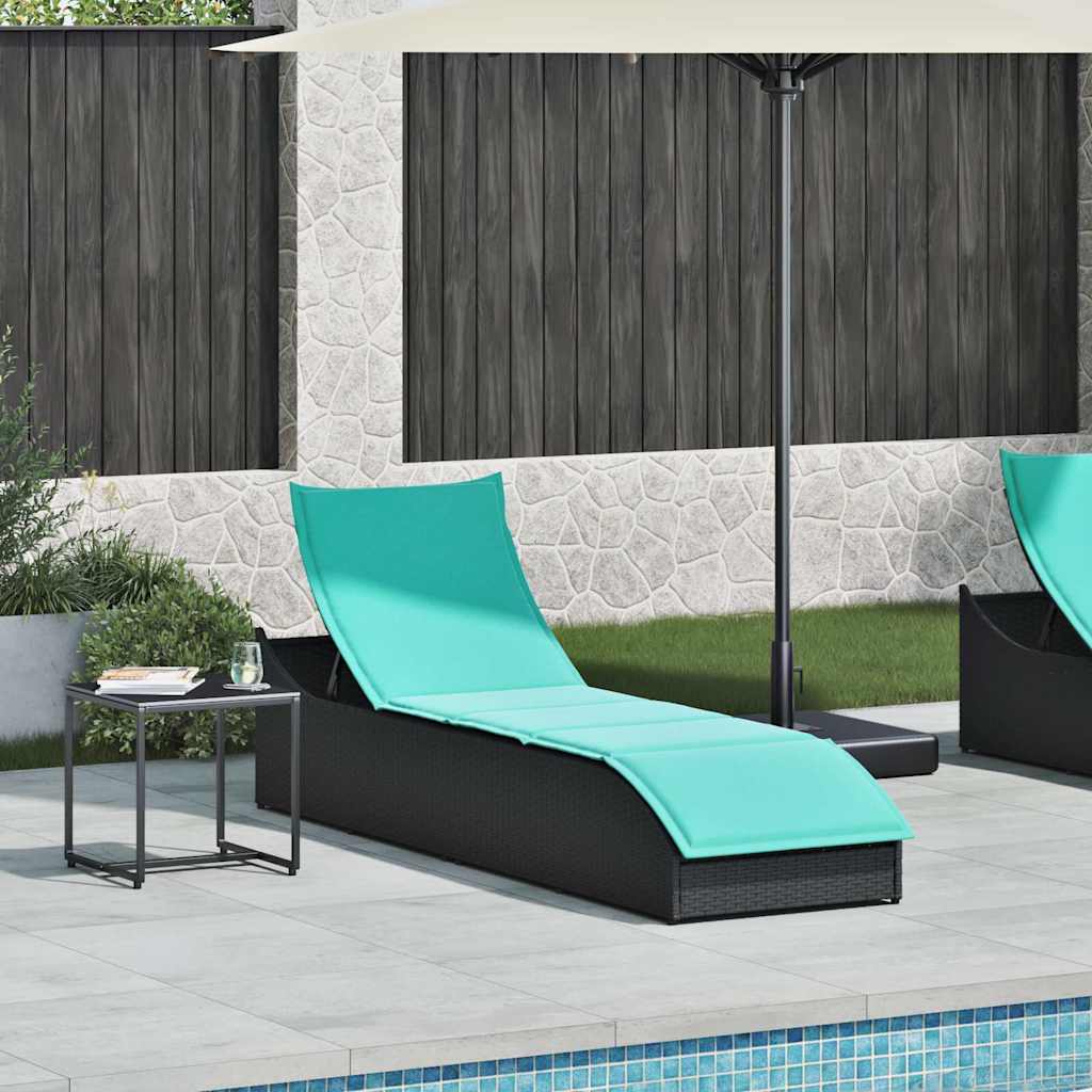 Folding Sun Lounger with Cushion and Storage Space Black Poly Rattan
