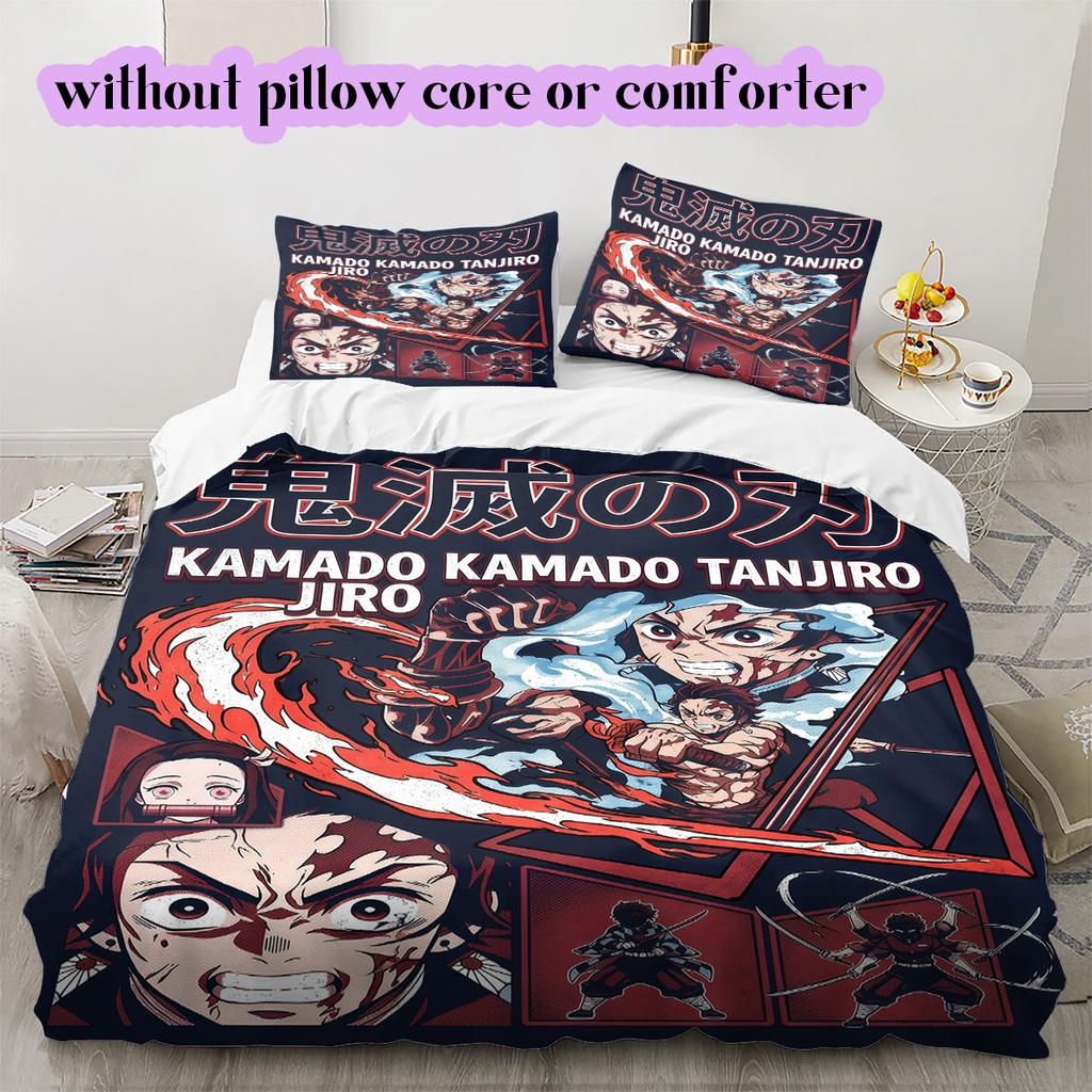 Demon Slayer Modern 3 Piece Anime Duvet Cover,Cartoon Printed Bedding Set,Cool Bedroom Decoration Comforter Cover for Kids_LIAN