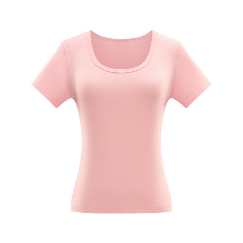 Women's White Slim-Fit U-Neck Short-Sleeve T-Shirt - Versatile, Stylish, Solid Color, Summer Essential