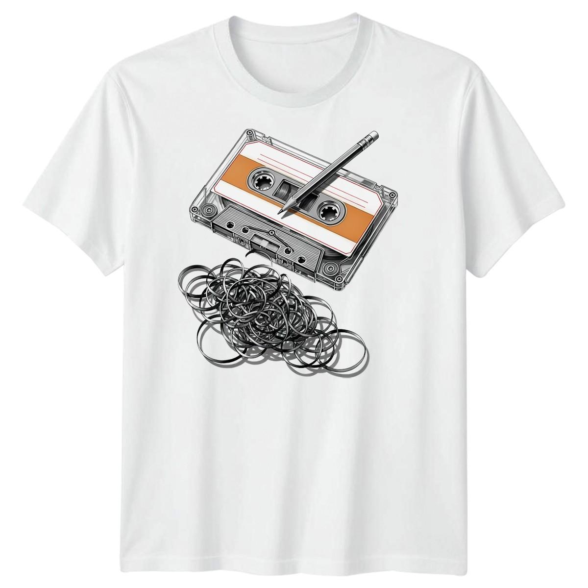 

Cardboard tape retro music mens Tshirt 80s nostalgic style shortsleeved roundneck loosefitting streetwear fun shirt S