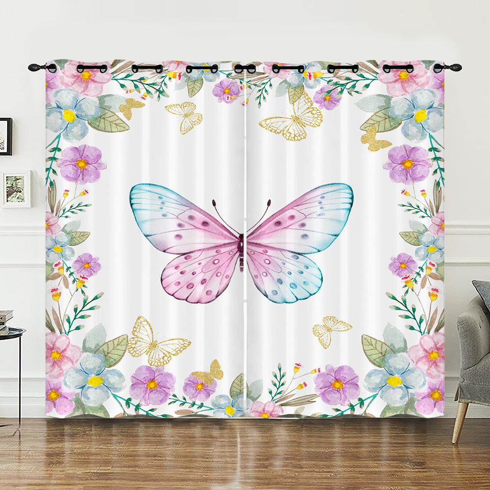 Curtain Butterfly 3D Sunshade Digital Printing Curtain Bedroom Blackout No Punching Curtain