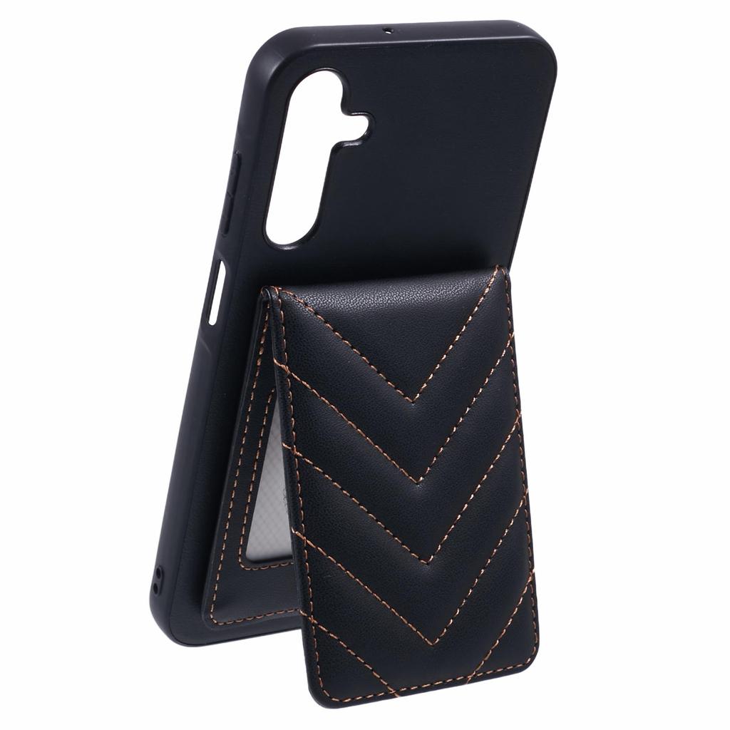 For Samsung Galaxy A25 5G (Global) (161.0 X 76.5 X 8.3mm) Phone Case Rhombus Adhesive Card Bag with Kickstand RFID Blocking