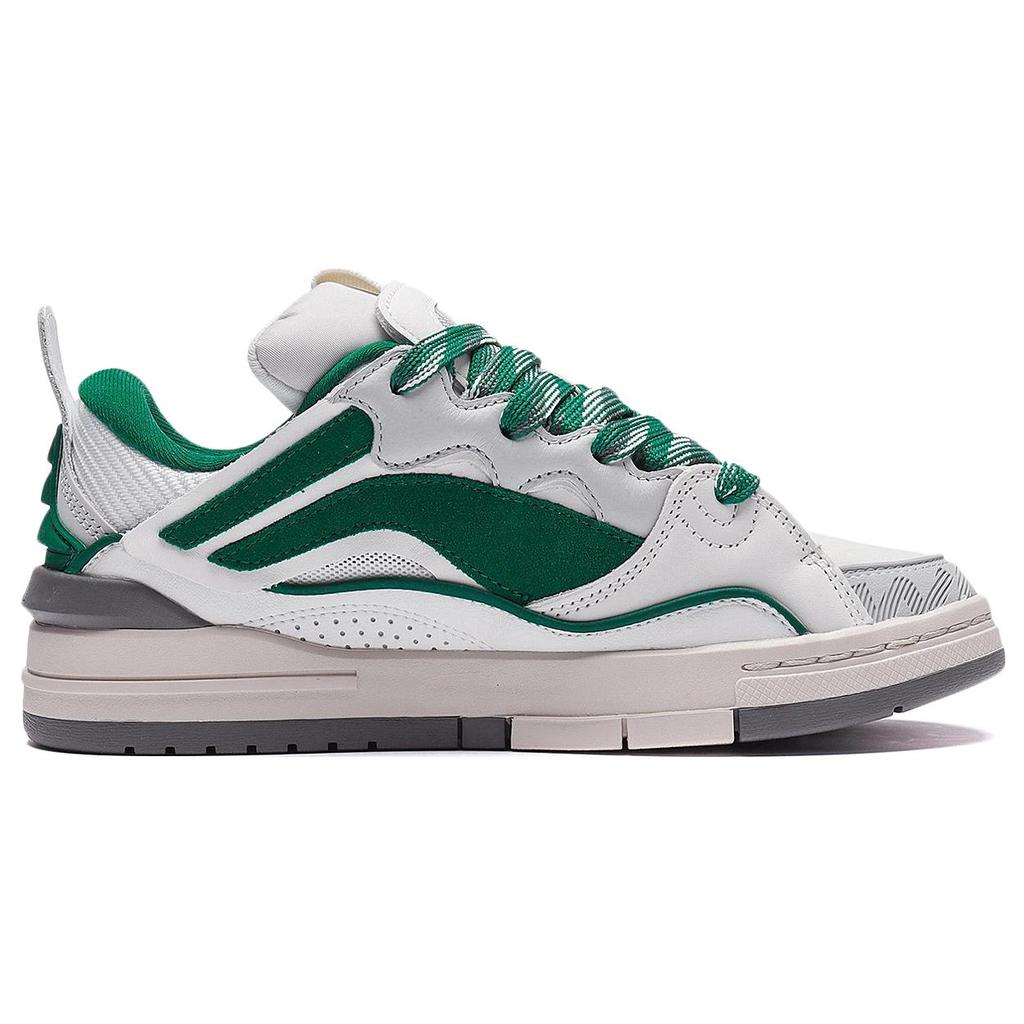 Li Ning Wave Golden Slip Resistant Abrasion Resistant Low Top Skateboard Shoes Women's White Green AECS074-2