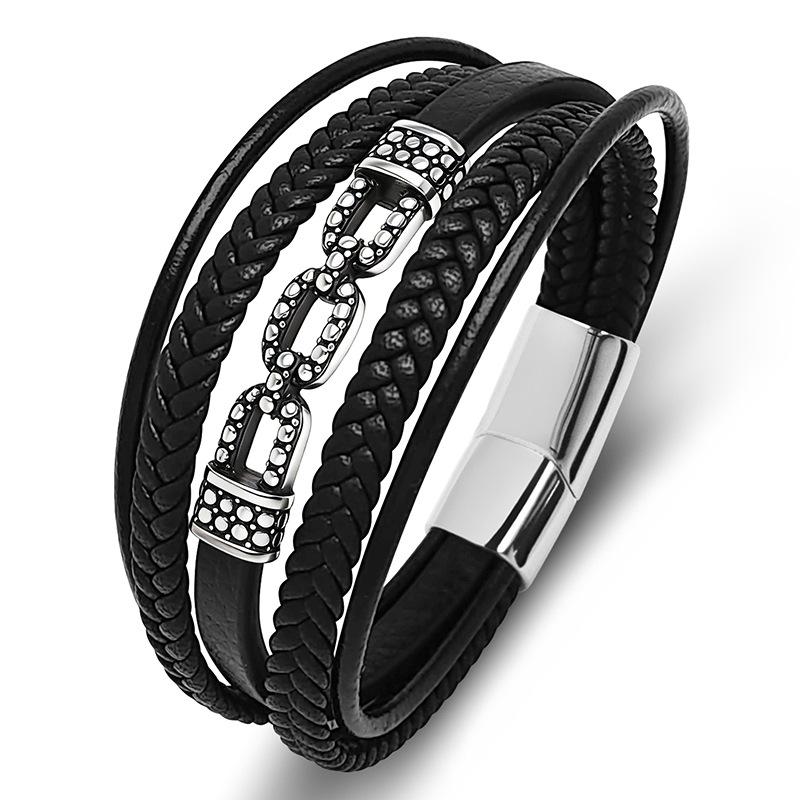 2026 Trend Chain Retro Men s Multi-Rope Leather Braided Bracelet 16.5CM