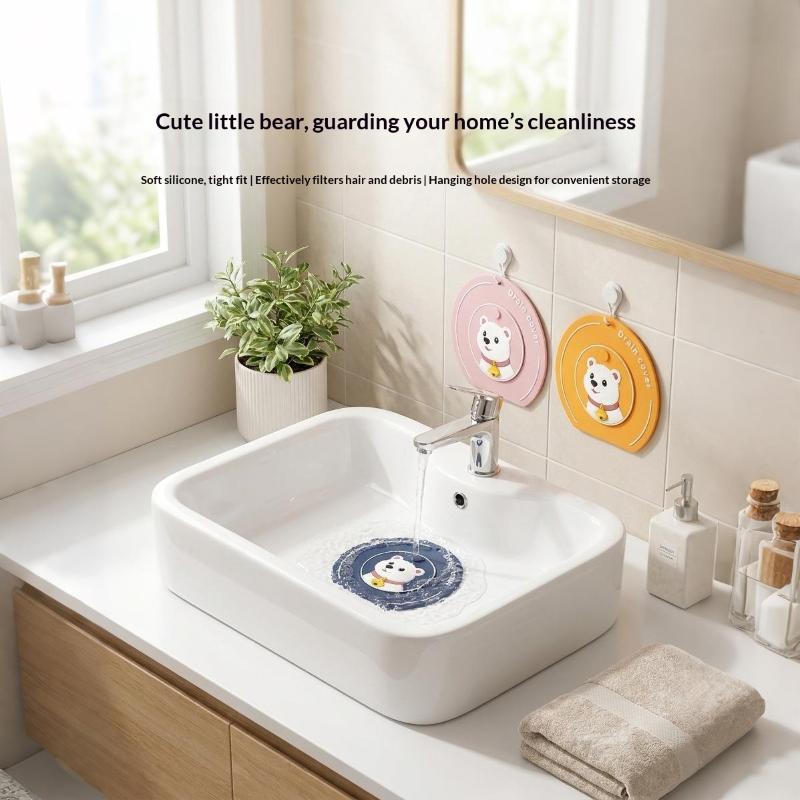 White Bear Double Layer Rotating Drain Cover Soft Pvc Bathroom Anti Odor Mosquito Proof Drain Cover Odor Absorbent Mat