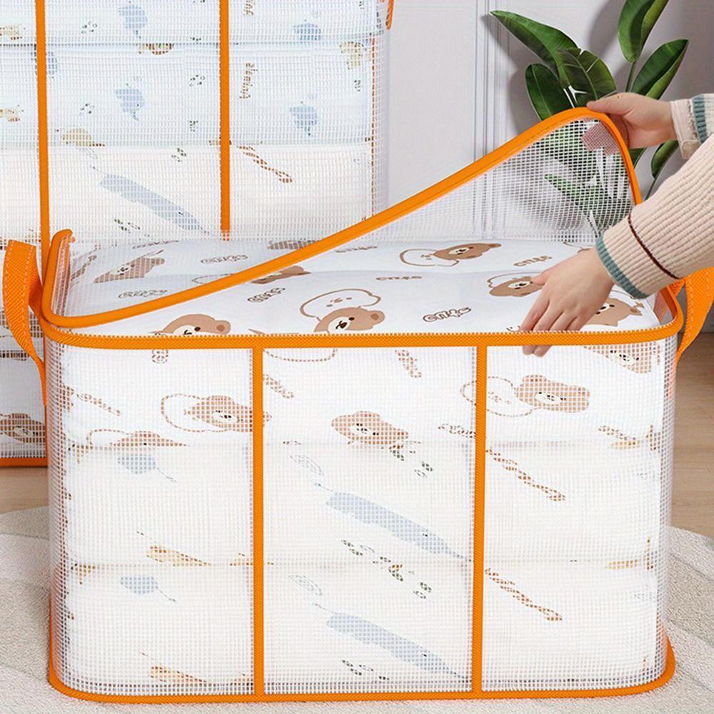 Large Capacity Foldable Storage Bag Transparent Zippered PVC Quilts Storage Bag Moisture Proof Dust-proof Closet Organizer Home
