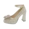 French crystal sequined silver high heels women's new bow bridal wedding dress Xiuhe wedding shoes