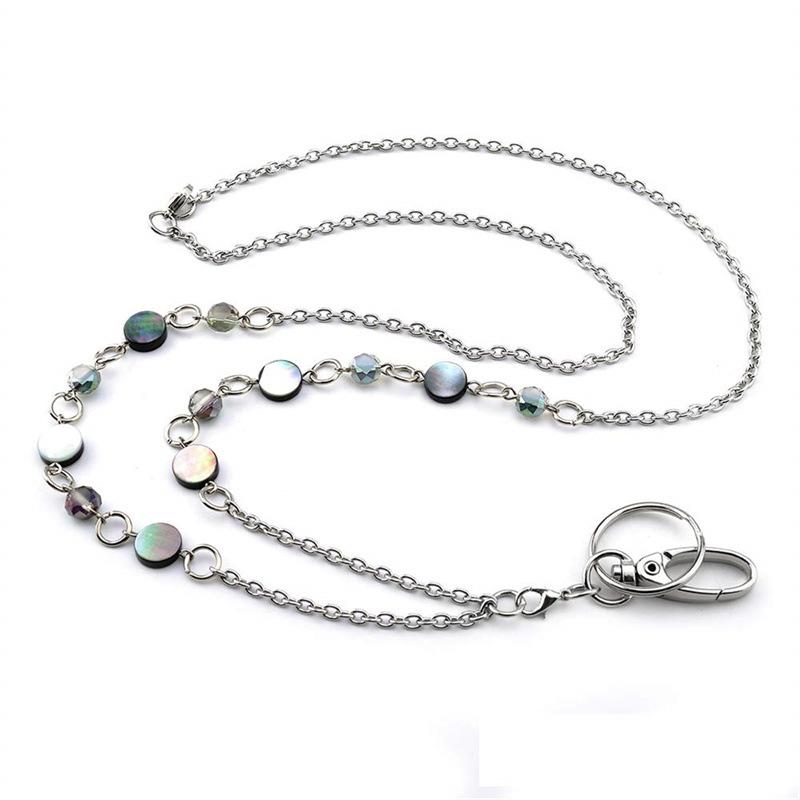 Stainless Steel Shell Work Certificate Id Lanyard, Long Necklace Women'S Sweater Chain