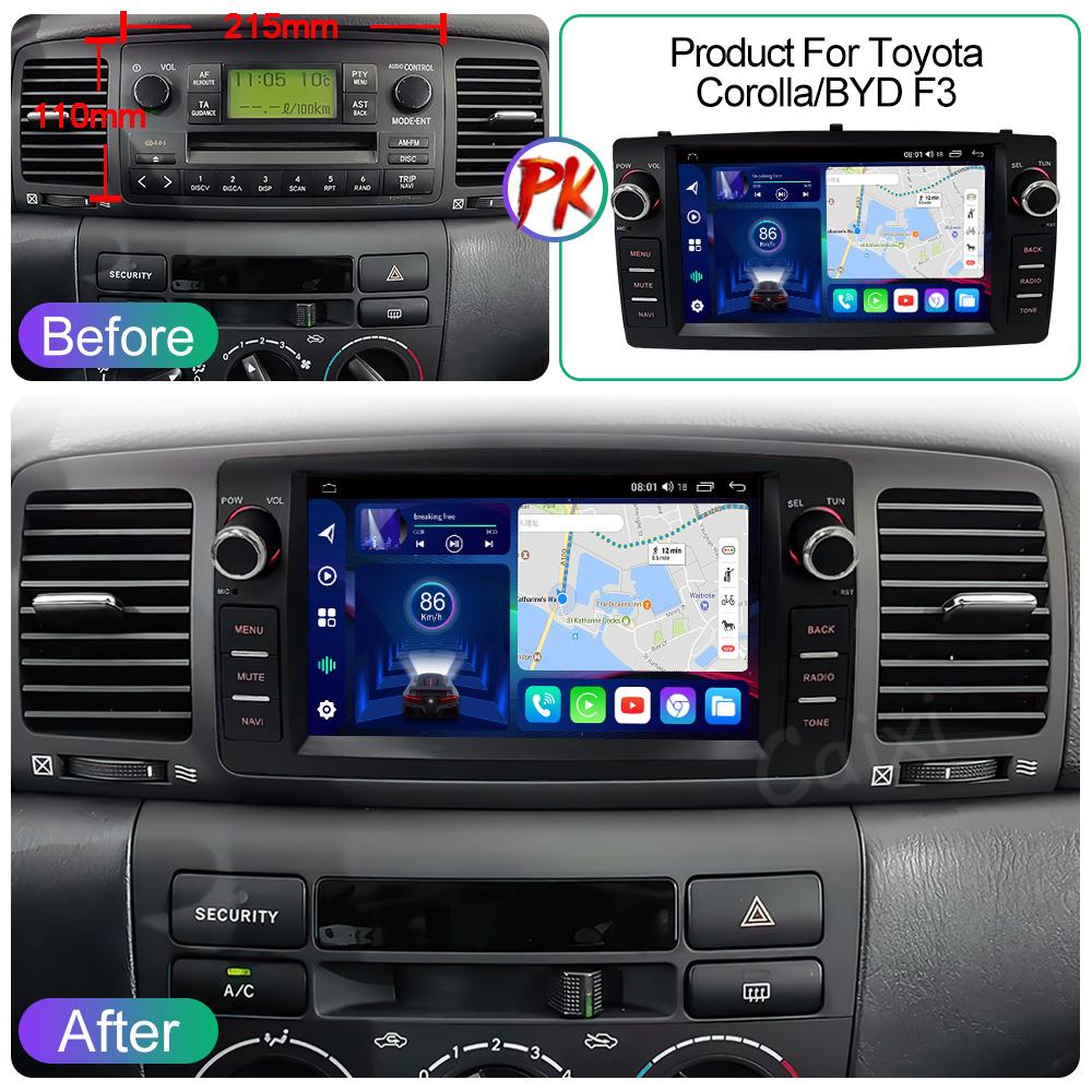 2din Android 12 Wireless CarPlay Android Auto Car Radio Multimedia GPS for Toyota Corolla E120 2003-2006 BYD F3 Stereo 4G