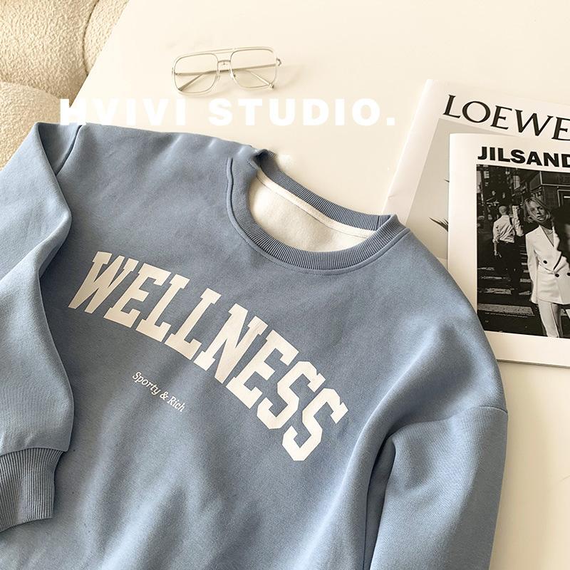Frauen Langarm O Hals lose Pullover weibliche Tops einfarbig Sweatshirts
