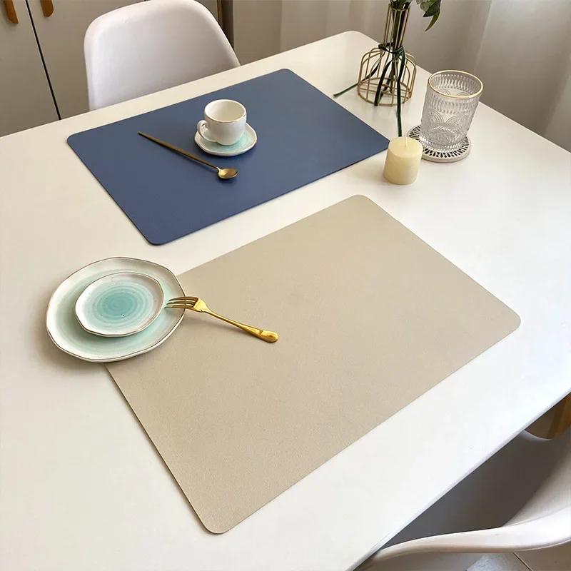INS Nordic Solid Double Sides Leather Dining Mat Heat Insulation Placemat Home Waterproof Oil Proof Hotel Rectangle Pad