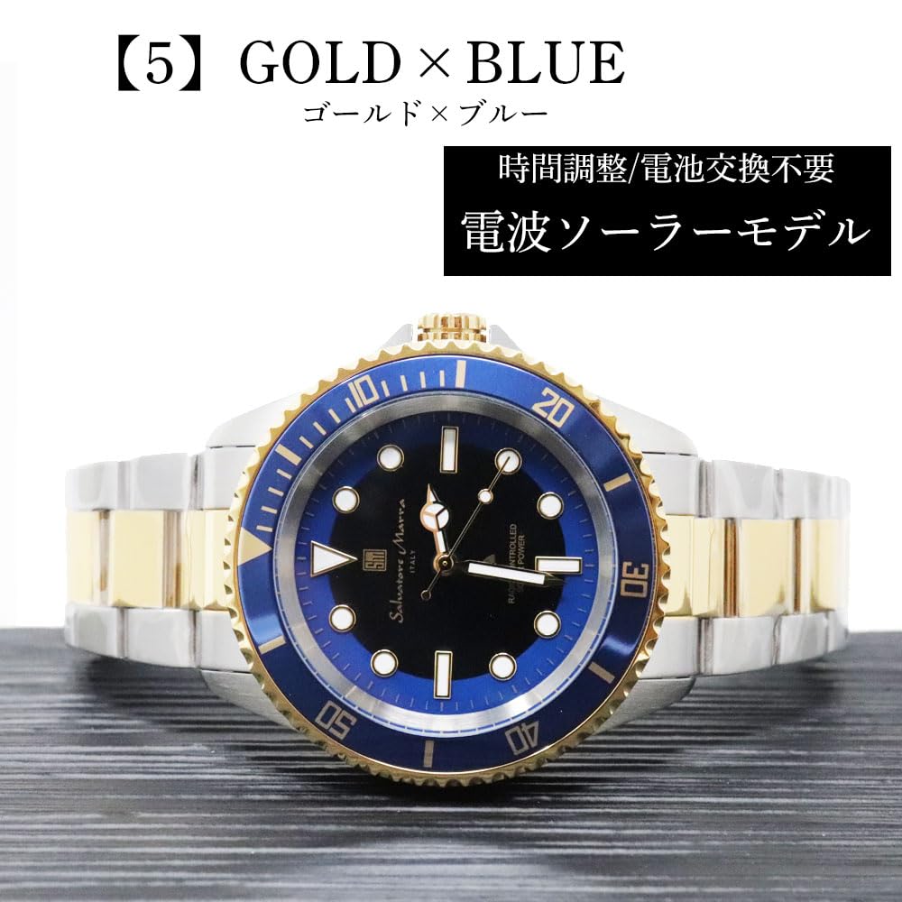 Salvatore Marra 10 ATM Wodoodporny Stal Nierdzewna Japoński Salvatore Marra Popularna Marka SM22110 Zawiera Ściereczkę do Zegarka Męski Zasilany Słońcem Sterowany Radiowo