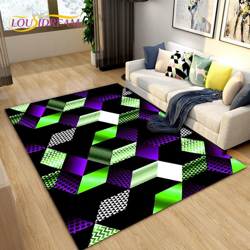 3D Abstract Geometric Optical Area Rug,Carpet Rug for Living Room Bedroom,Mesh Metal Texture Entrance Doormat Non-slip Floor Mat