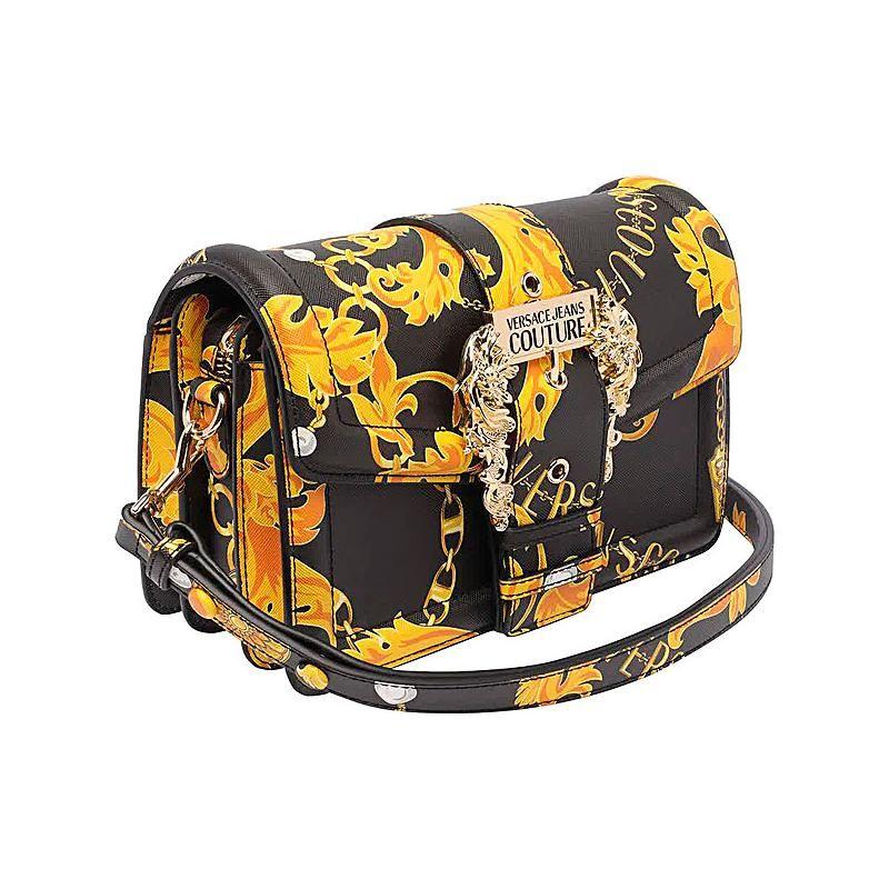 Versace Jeans Couture Fashion Baroque Chain Print Flap Crossbody Bag Women bags Black Gold 75VA4BF1ZS807G89