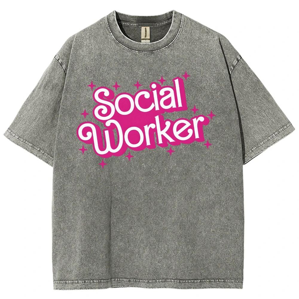 Unisex Fit Washed T-Shirt Customscool Tops For Women and Men American Vintage Simple Text Print Street Short Sleeve Shirts