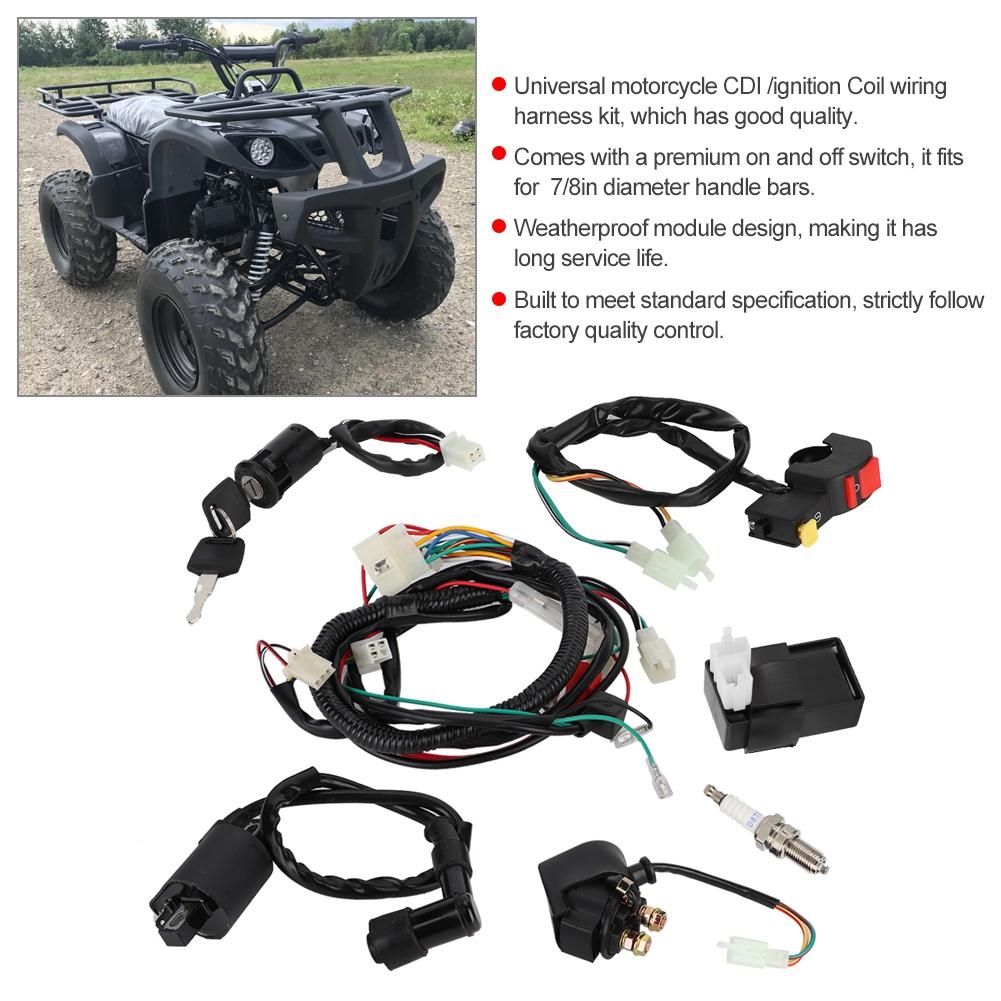 Full Wiring Harness Solenoid Coil CDI Relay Kit Fits for 150cc ATV Quad Accessory