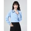 Elegant Blue Polo Collar Slimming Women's Long-Sleeve Shirt - 2026 Early Spring Arrival