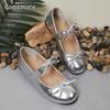Fashion Silver Bowknot Decor Ballet Flats for Women Spring Summer Comfort Slip On Flat Shoes Woman Lightweight Soft Sole Mary Jane Shoes