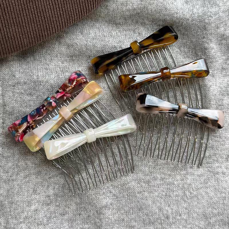 Elegant Japanese & Korean Style Acetate Bow Hair Comb for Women