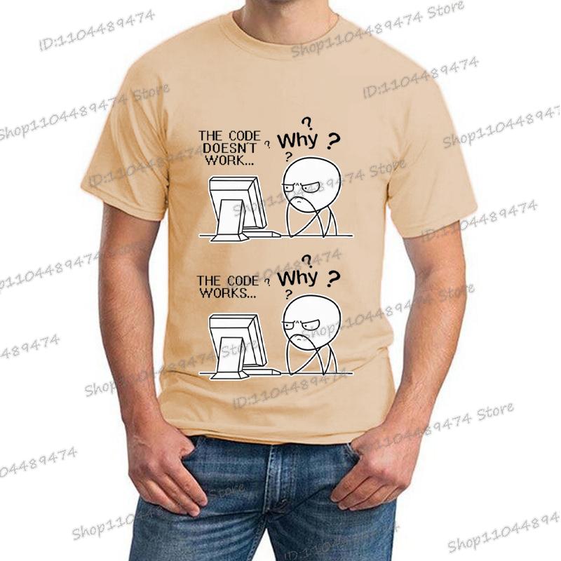 Creative Programmer Code Works Why Casual Print T Shirt Short Sleeve Homme Camiseta Hippie Fashion Streetwear for Men