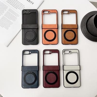 3pcs Folding Cover For Samsung Galaxy Z Flip6 Flip5 Flip4 Flip3 Leather Slim Shockproof Wireless Charge Magnetic Bracket Phone Case