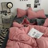 Bed Sheet Quilt Cover Nude Sleeping Pure Cotton Four-piece Set Washed Cotton Soft Bed Sheet Quilt Cover Solid Color Bedding