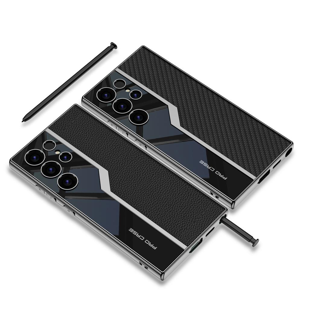 Samsung S24Ultra Electroplated Supercar Phone Case S24plus Ultra Thin Plain Leather Case S23u Protective Case