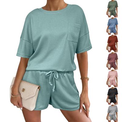 Set casual din două piese pentru femei, la modă, cu croială lejeră, cu mânecă scurtă + pantaloni scurți