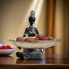 African Girl Holding A Plate Sculpture, Home And Office Decorative Storage Ornament, Vintage Collectible Craft Deskt Decor