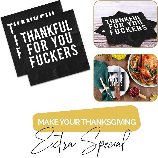 Friendsgiving Napk 52 Pcs, Thankful for You Fuckers, Thankful for You F Ckers, Friends giving Decorations, Funny Thanksgiving Napk, Friends Giving