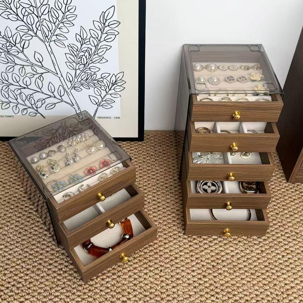 5 Floors Wood Grain Jewelry Storage Boxes Home Rings Earrings Necklaces Jewelry Organizer Boxes Makeup Desktop Storage Box Gifts