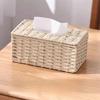 Decoration Woven Tissue Box Handmade Desktop Napkin Dispenser Imitation Rattan Tissue Case  Office