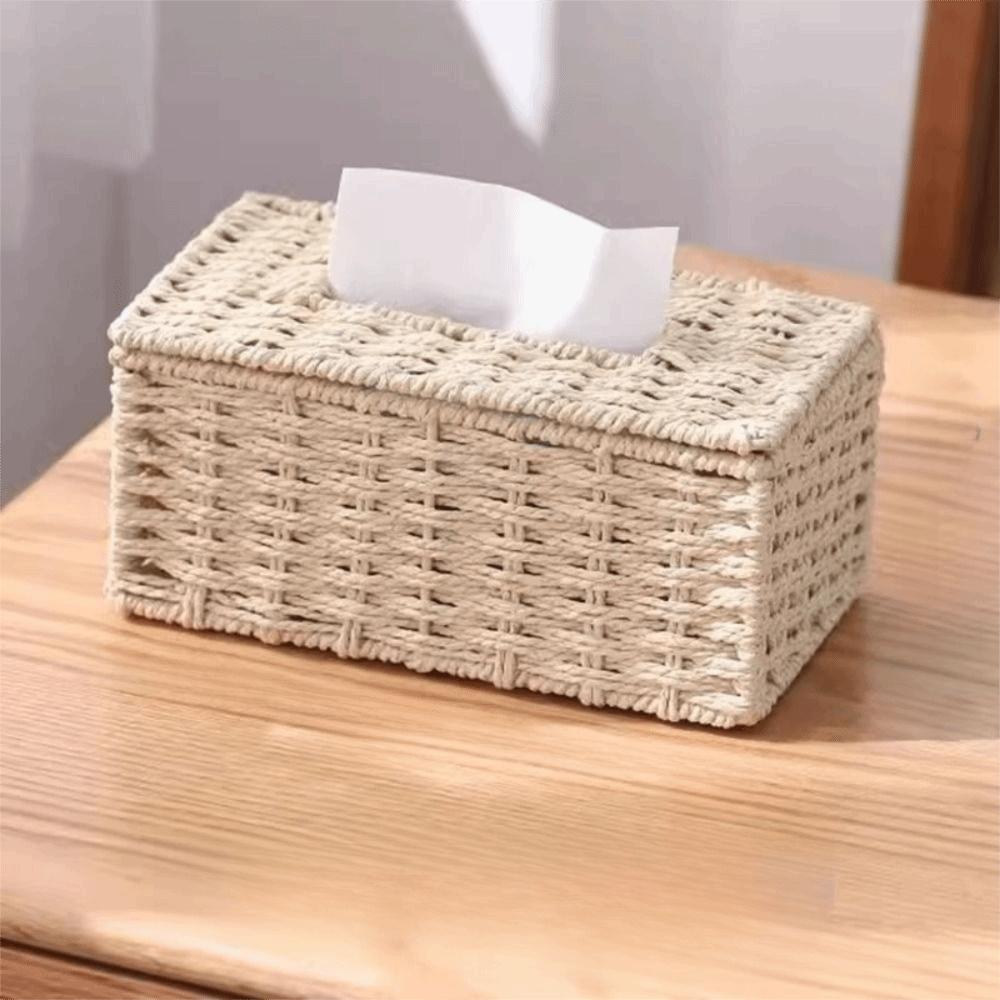 Decoration Woven Tissue Box Handmade Desktop Napkin Dispenser Imitation Rattan Tissue Case Office