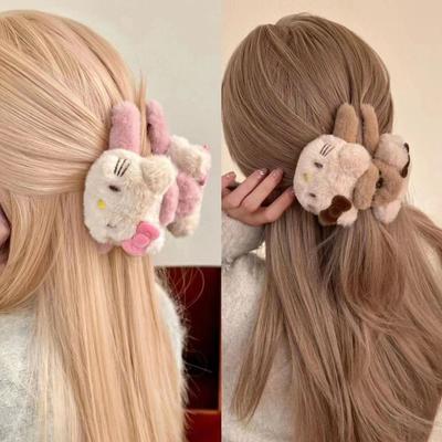 Cute Anime Kitty Cat Plush Hair Claw Shark Clip Barrettes Crab Hair Clips For Women Hairgrips Autumn Winter Hair Accessories