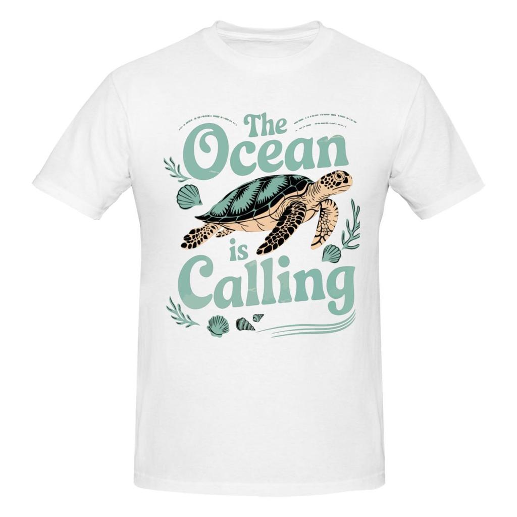 Unisex The Ocean Is Calling Turtle Lover Sea Thermal Fun T Shirt Streetwear Plus Size Cotton Custom Sleeve Shirts