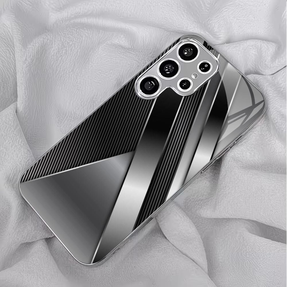 Silver gray metal cut glass phone case suitable for Samsung Galaxy S26 S25 S24 S23 S22 S21 S20FE/Ultra/Plus anti drop back cover