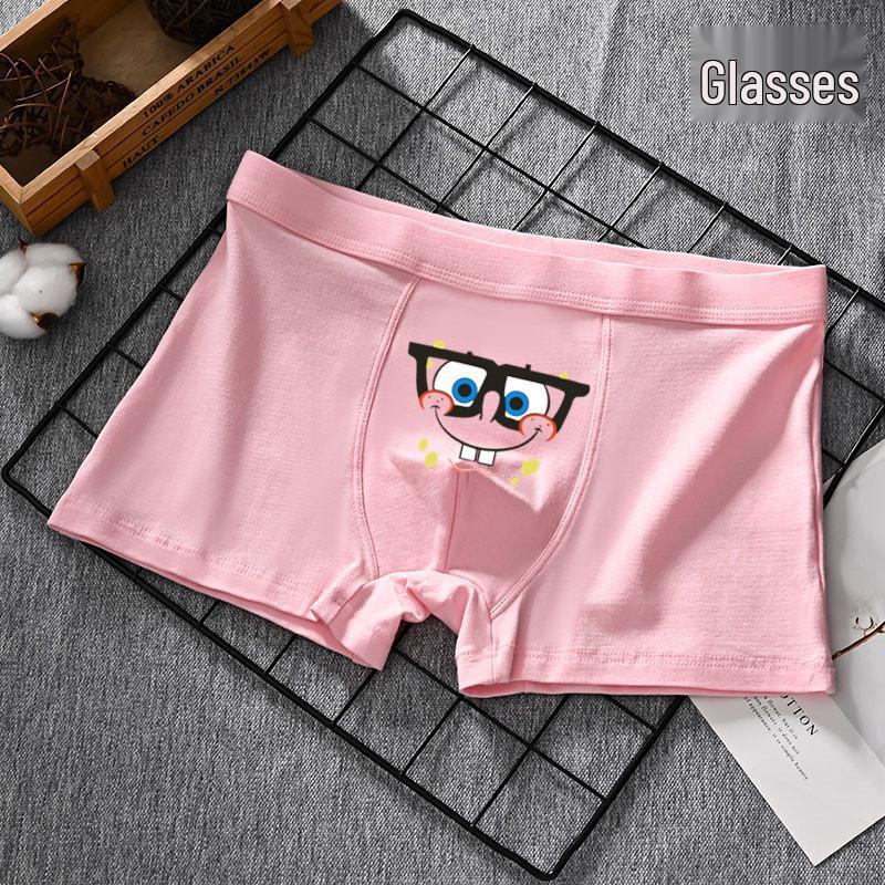 Men's SpongeBob Pure Cotton Cartoon Boxers - Cute Pink Gift for Boyfriend
