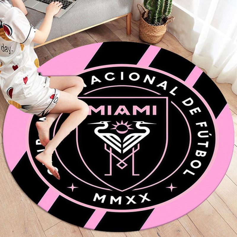 Inter Miami CF Round Area Rug,Carpet Rug for Living Room Bedroom Sofa Playroom Decor,Non-slip Floor Mat