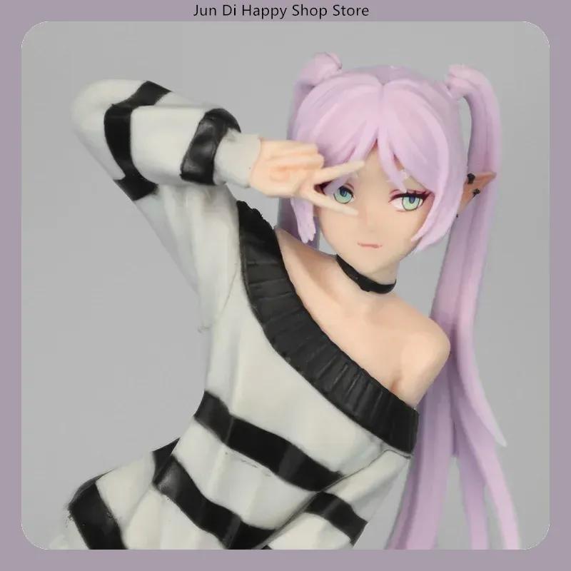 18,5cm Anime Sammelfigur - Frieren: Jenseits des Endes der Reise Lässiges gestreiftes Outfit Siegerpose PVC Modell Statue Schreibtisch Geschenk