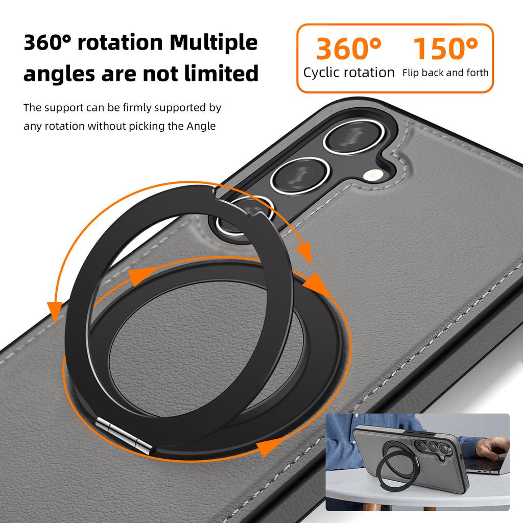 For Samsung Galaxy S24 Case with Ring Kickstand Compatible with MagSafe PU Leather Back Cover