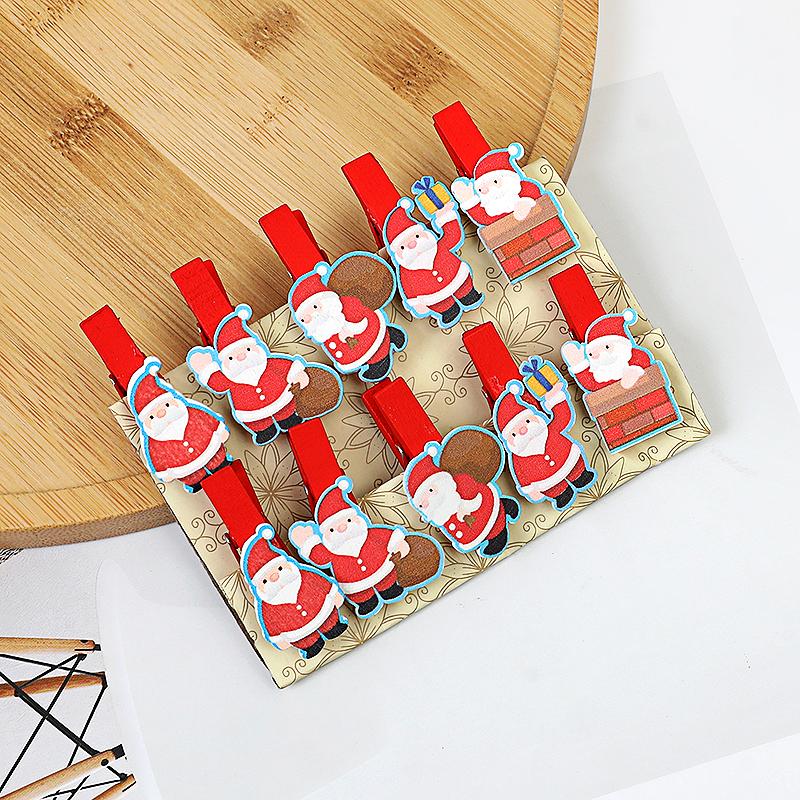 10 ks vánoční dřevěné spony Domácí závěsné foto nástěnné dekorace DIY ručně vyráběné výrobky 2025 novoroční party potřeby Navidad dětský dárek