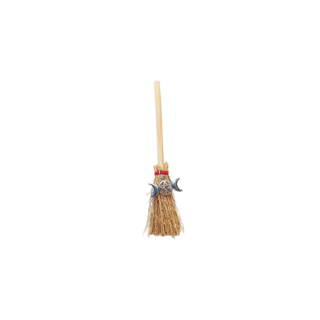 Cute Witch Broomstick , Miniature  Props, Small Dollhouse Witch Broomstick With Pendant, Halloween Witchcraft Decoration