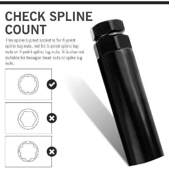 Large 6 Spline Lug Nut Socket, Fuel Rim Lug Nut Lock Removal, Wheel Lock Key Replacement For Aftermarket 6 Spline Lug Nut, For 21 Mm (13/16 Inch) &