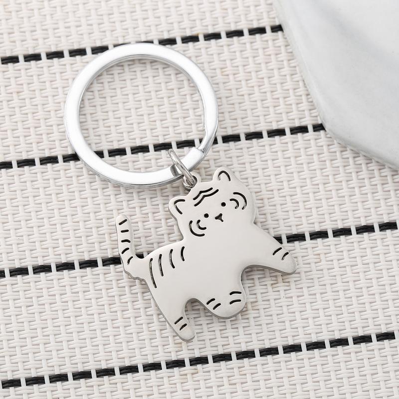 Two Tigers Stainless Steel Keychain Cartoon Tiger Design Fashion Couple Friend Pendant Practical Daily Bag Charm